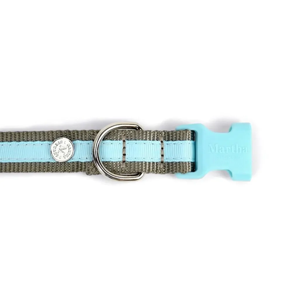 Martha Stewart Gray and Blue Adjustable Nylon Buckle Dog Collar Size 14